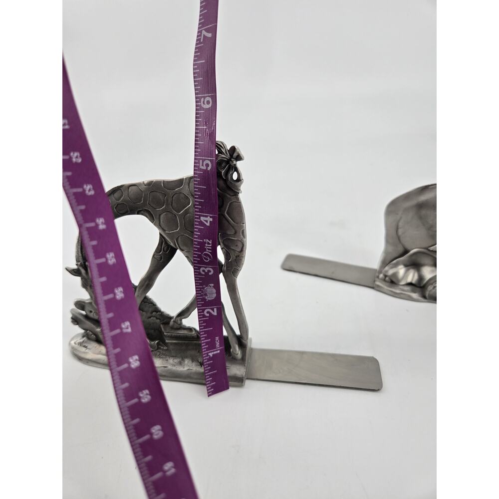 Whimsical Vtg 90s Etain Zinn Seagull Pewter Giraffe Elephant Storytime Bookends - Picture 11 of 16